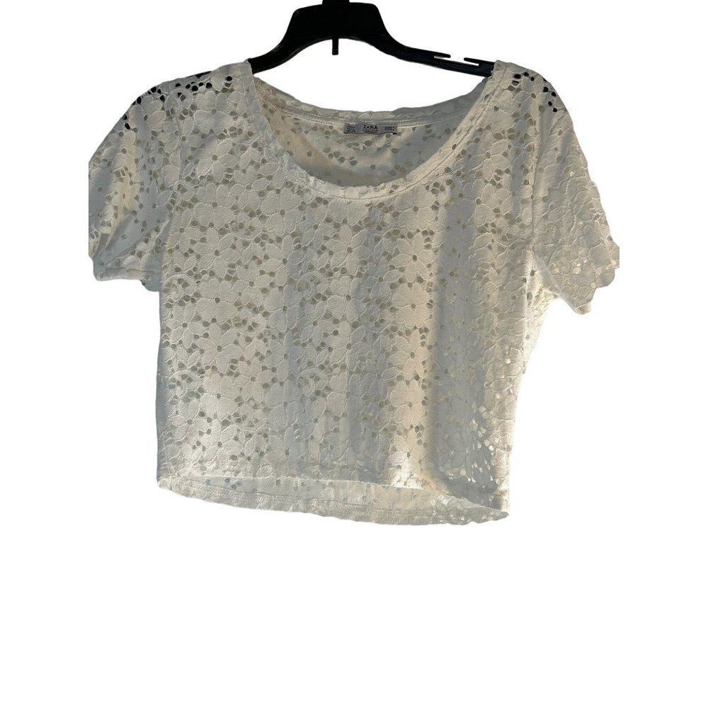 Zara Womes Eyelet Lace Crop Top White Size Large